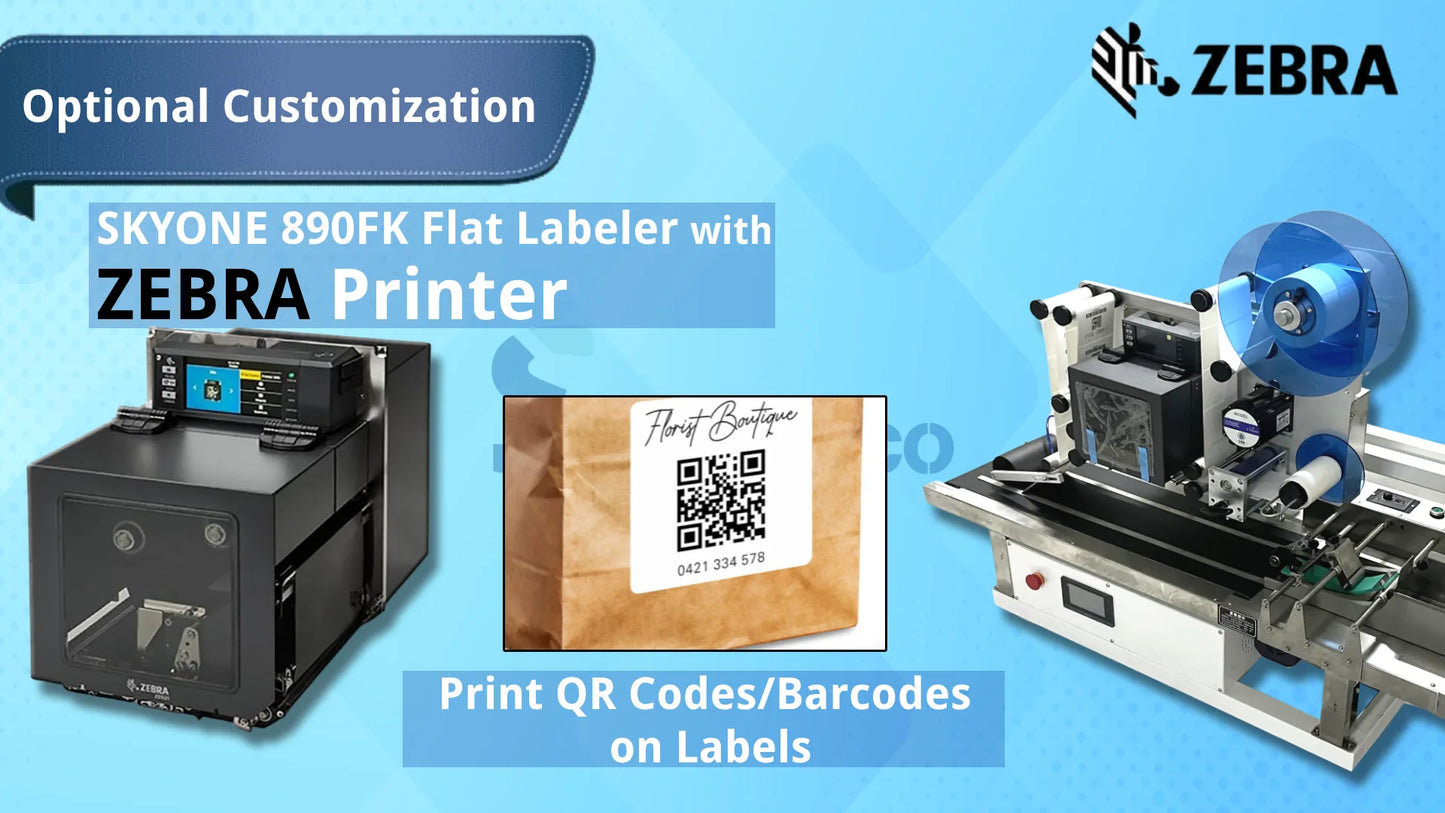 SKYONE-890FK-P Desktop Automatic Pouch Bag Labeling Machine with Printer Flat Surface